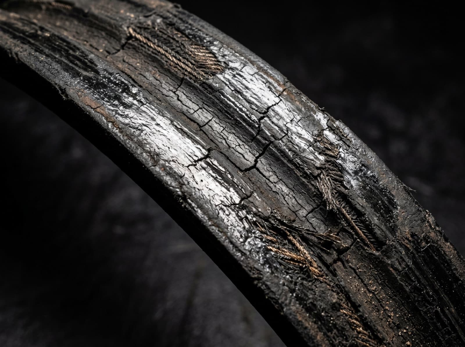 Failed V-belt with glazed shiny sidewalls and cracking caused by slippage and heat